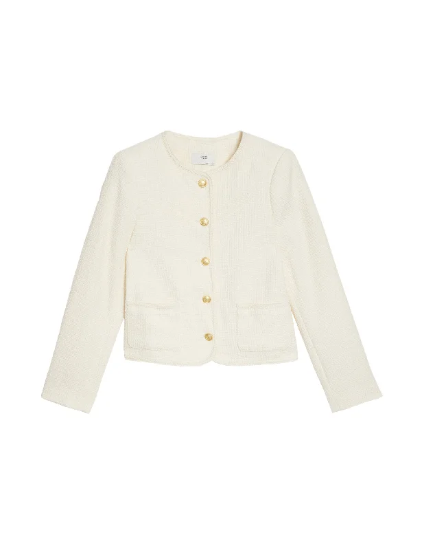 Pure Cotton Tweed Collarless Short Jacket Chenille Jacket Brocade Jacket Lace Jacket