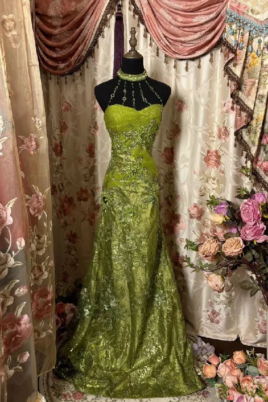 Vintage Halter Sheath Satin Lace Appliques Long Evening Party Dress, DP4467 Tunics Chinos classic Vintage Halter Sheath Satin Lace Appliques Long Evening Party Dress, DP4467 Tunics Chinos classic
