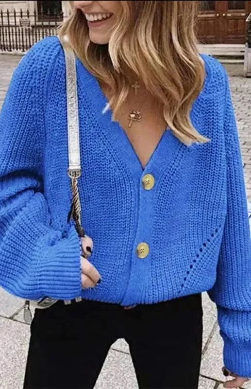 Lantern Sleeve Button  Women Cardigan Sweater Open Front Closed Front Wrap Front