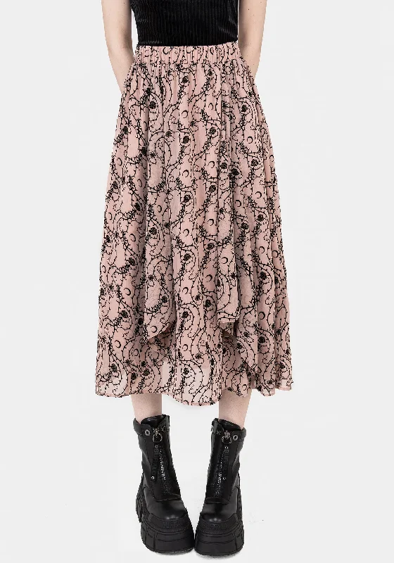 Rosethorn Ruffle Midi Skirt ruffled skirt detail