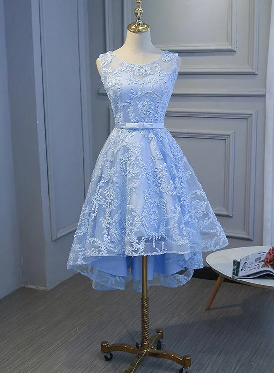 Light Blue High Low Homecoming Dresses , Blue Party Dress with Belt, Cute Formal Dresse Tunics Versatile stylish Light Blue High Low Homecoming Dresses , Blue Party Dress with Belt, Cute Formal Dresse Tunics Versatile stylish