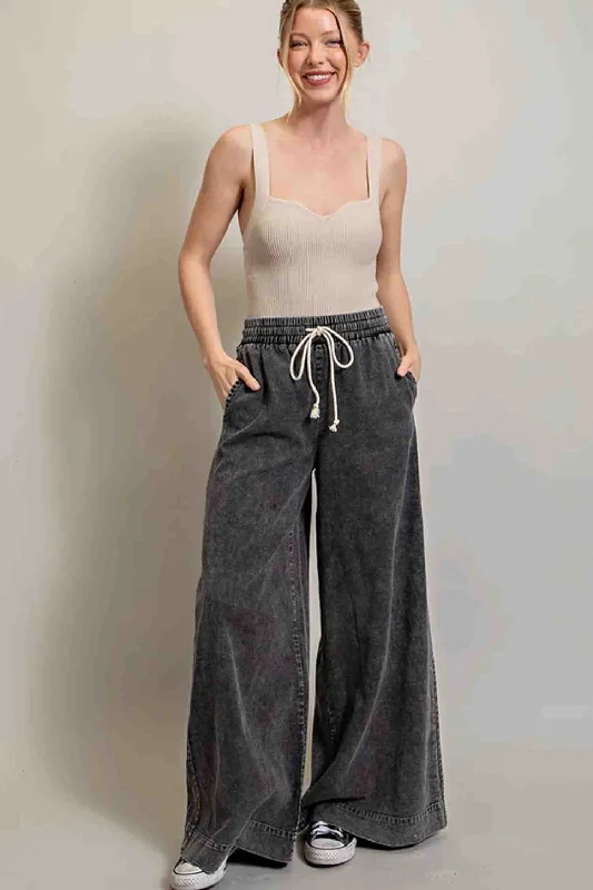 Mineral Washed Wide Leg Pants Black Modern Bootcut Pants