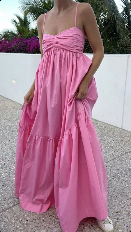 Pink Spaghettti Straps A-Line Long Party Dress Birthday Outfits, DP4136 Tunics Fashionable trendy