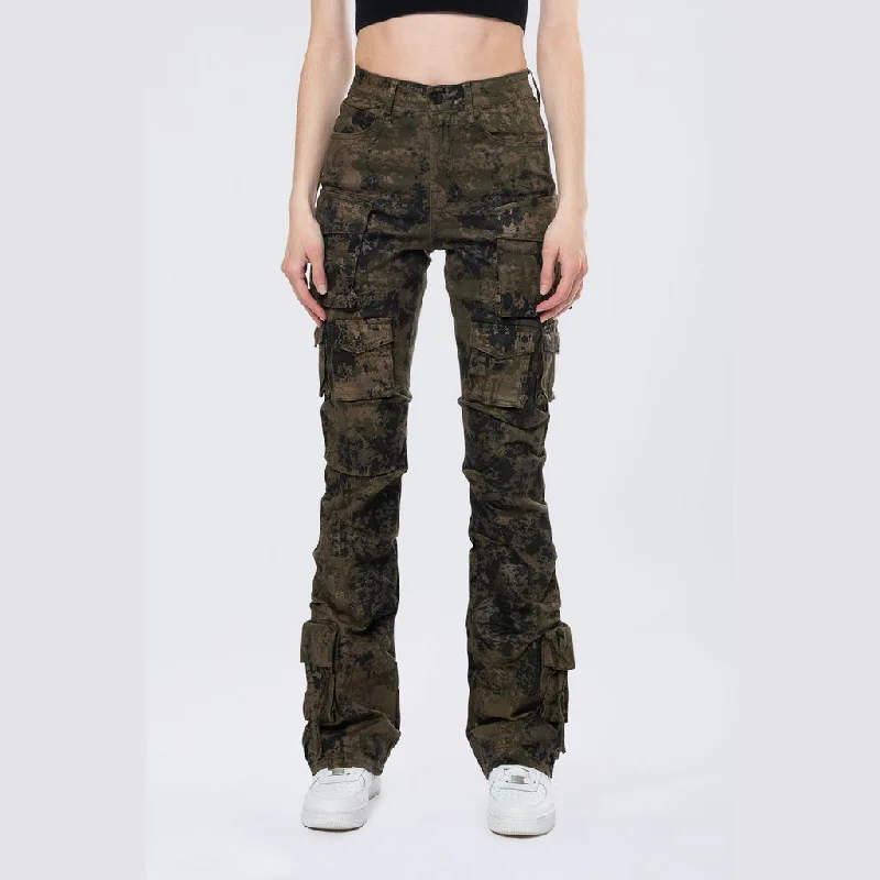 High Rise Stacked Artisan Wash Twill Pants - Hawthorne Fashionable Button-Up Pants