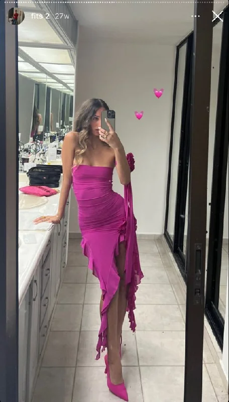 Sexy chiffon Strapless High Low Birthday Dress Prom Party Dress cc1790 Boat Neckline Classic