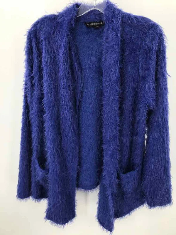Pre-Owned Colleen Lopez Purple Size Large Cardigan Sweater Embroidered Appliqued Beaded