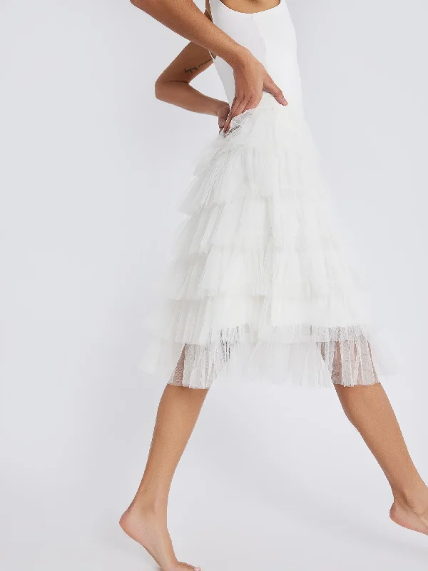 Pavlova Skirt in Pearl Tulle satin skirt smooth