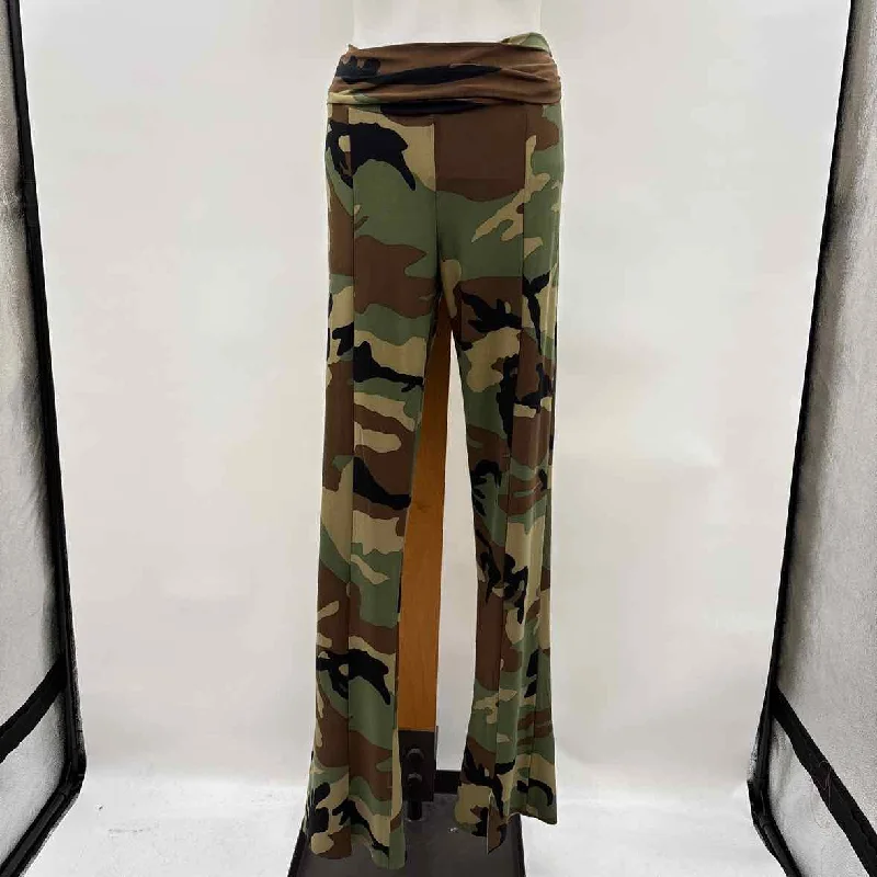 Norma Kamali Women's Size M Olive Camoflage Pants Elegant High-Waist Pants
