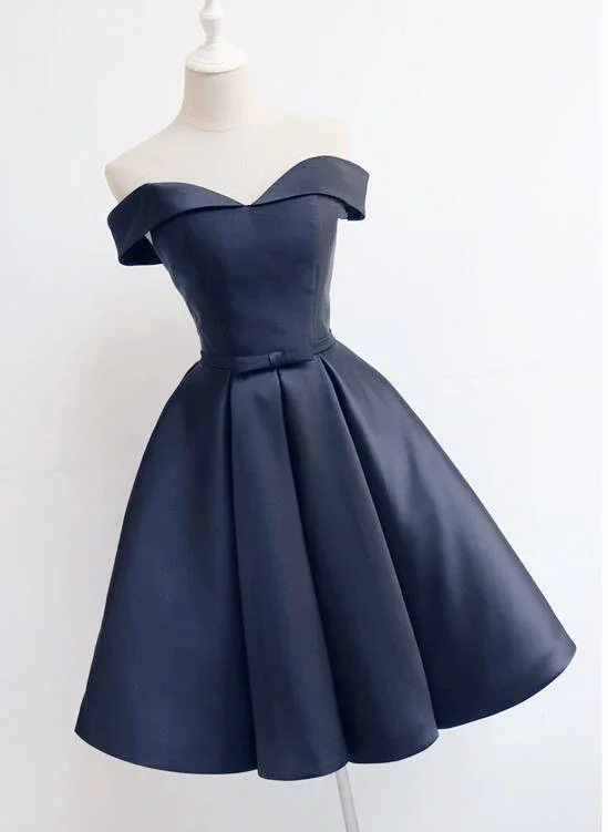 Custom Navy Blue Short Off Shoulder Sweetheart Party Dress, Navy Blue Party Dress Tunics Winter warm Custom Navy Blue Short Off Shoulder Sweetheart Party Dress, Navy Blue Party Dress Tunics Winter warm
