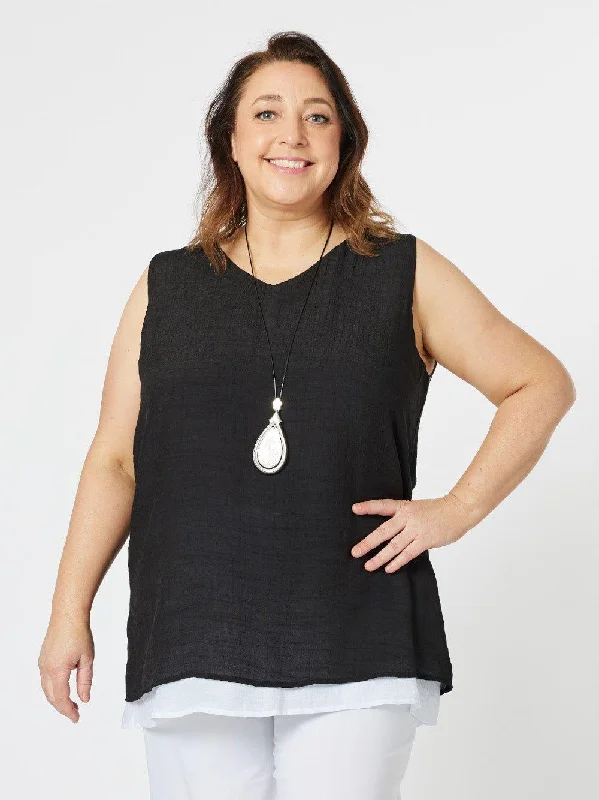 Kamari V - Neck Tank Top - Black/White casual tank top