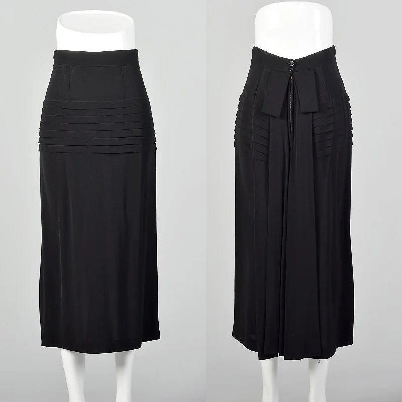 Medium 1940s Black Skirt Pleated Rayon Crepe chiffon skirt airy