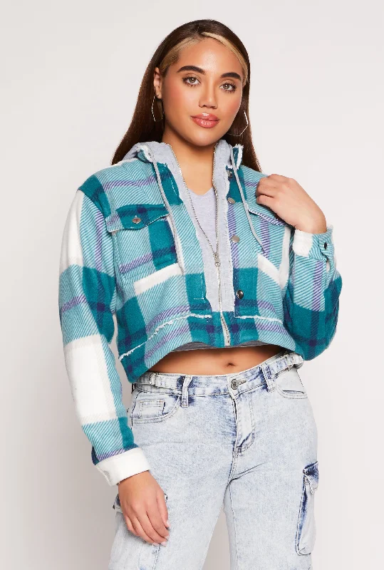 Plaid Sherpa Lined Hooded Jacket Rayon Fabric Velvet Fabric Corduroy Fabric