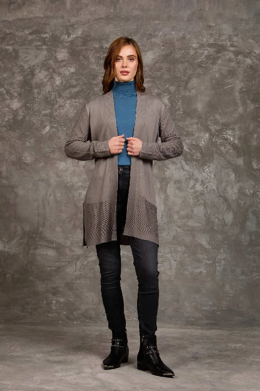 Women Regular Fit Cardigan - Grey Mesh Fabric Canvas Fabric Denim Fabric