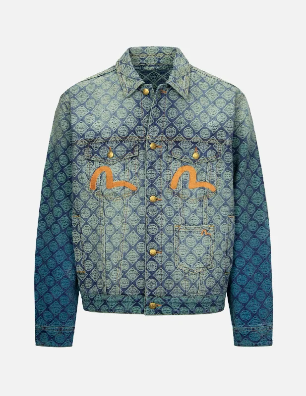 Gradient Allover Kamon Jacquard and Seagull Embrodiery Relax Fit Denim Jacket Rayon Jacket Velvet Jacket Corduroy Jacket