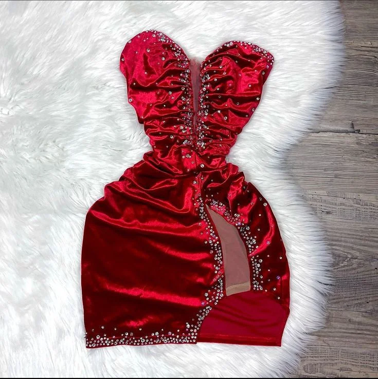 Wine Red Sweetheart Beads Velvet Short Party Dress Homecoming Dress, DP4106 Mermaid Tail Wedding