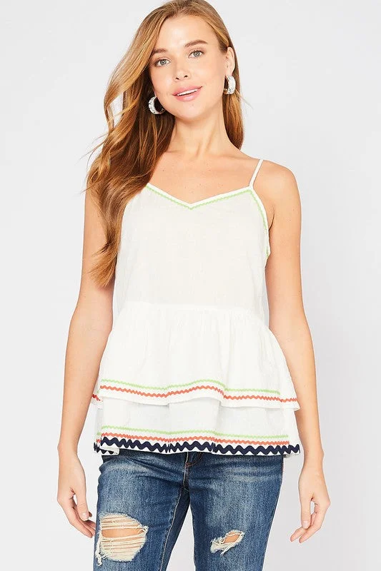 Ribbon Trimmed Tank Top - Ivory lace back tank