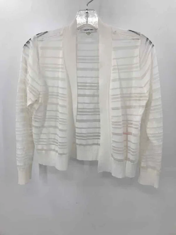 Pre-Owned Calvin Klein Ivory Size Small Cardigan Sweater Mesh Fabric Canvas Fabric Denim Fabric Pre-Owned Calvin Klein Ivory Size Small Cardigan Sweater Mesh Fabric Canvas Fabric Denim Fabric