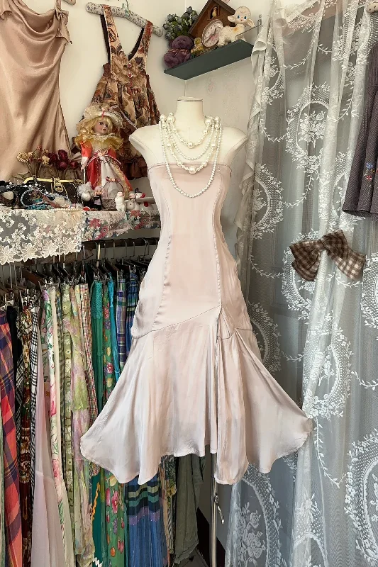 Light Pink Strapless A-Line Satin Midi Length Vintage Party Dress, DP4459 Tunics Business professional Light Pink Strapless A-Line Satin Midi Length Vintage Party Dress, DP4459 Tunics Business professional