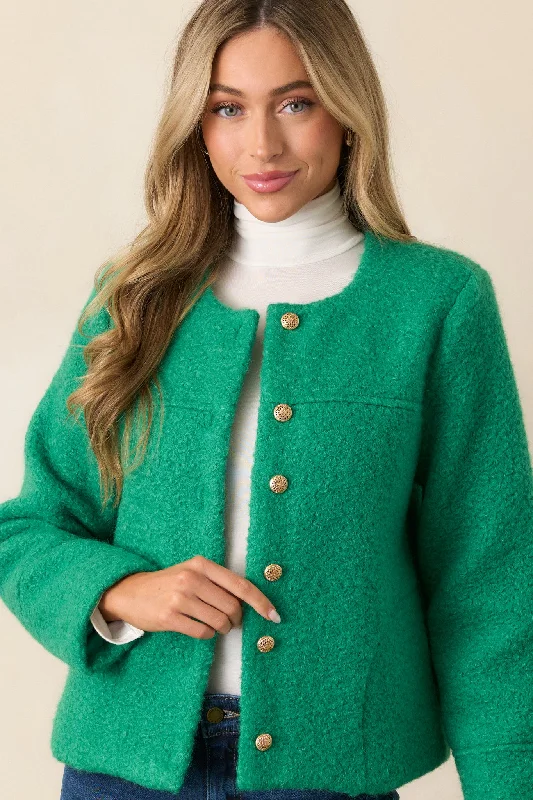 In My Heart Kelly Green Bouclé Jacket Knit Jacket Woven Jacket Fleece Jacket