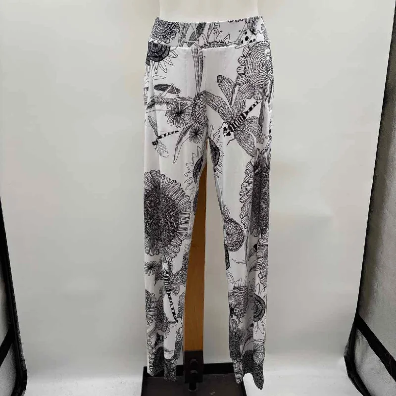 Norma Kamali Women's Size M White Floral Pants Formal Stretch Pants