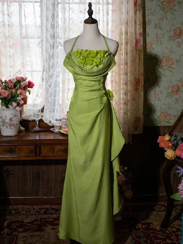 Green Halter Floral Prom Gown Vintage Party Dress Evening Dress cc1490 Tunics Running lightweight