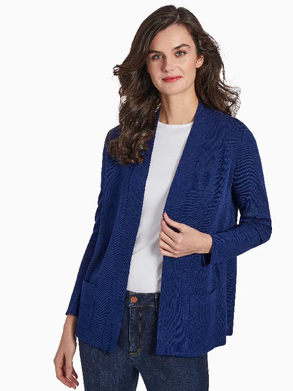 Open Front Cardigan With Pockets Herringbone Houndstooth Plaid