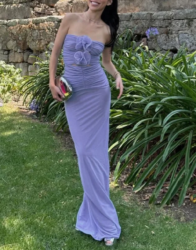Chic Strapless Purple Sheath Prom Dress Long Party Dress With Flowers cc2051 Tunics Exclusive limited