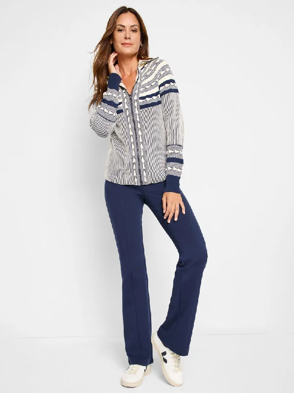 NIC+ZOE Fairisle Zip Cardigan Boat Neck Shawl Collar Notched Collar