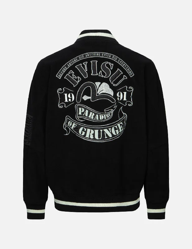 Logo and Seagull Appliqué Loose Fit Polar Fleece Jacket Quilted Jacket Puffer Jacket Insulated Jacket