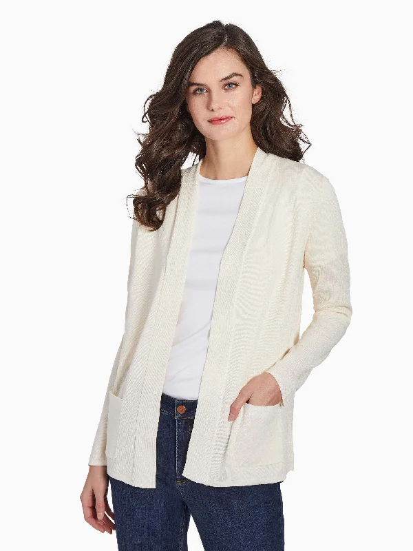 Open Front Cardigan With Pockets Ribbed Striped Patterned