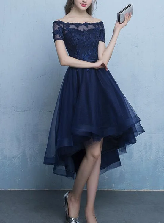 Navy Blue Cute Lace-up Prom Dress , Lovely Party Dress, Blue Homecoming Dress Tunics Yoga stretchy