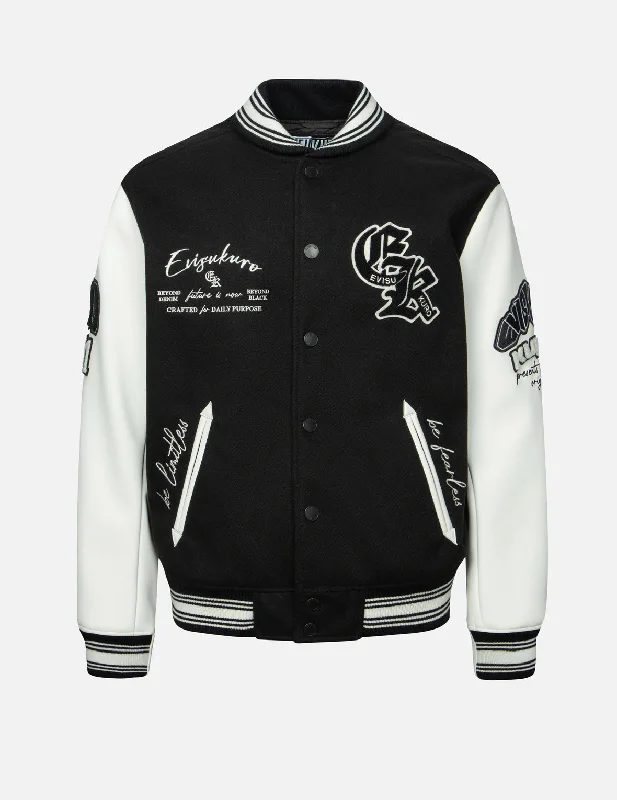 Multi Logo Badge Embroidery Relax Fit Padded Baseball Jacket Denim Fabric Leather Fabric Suede Fabric