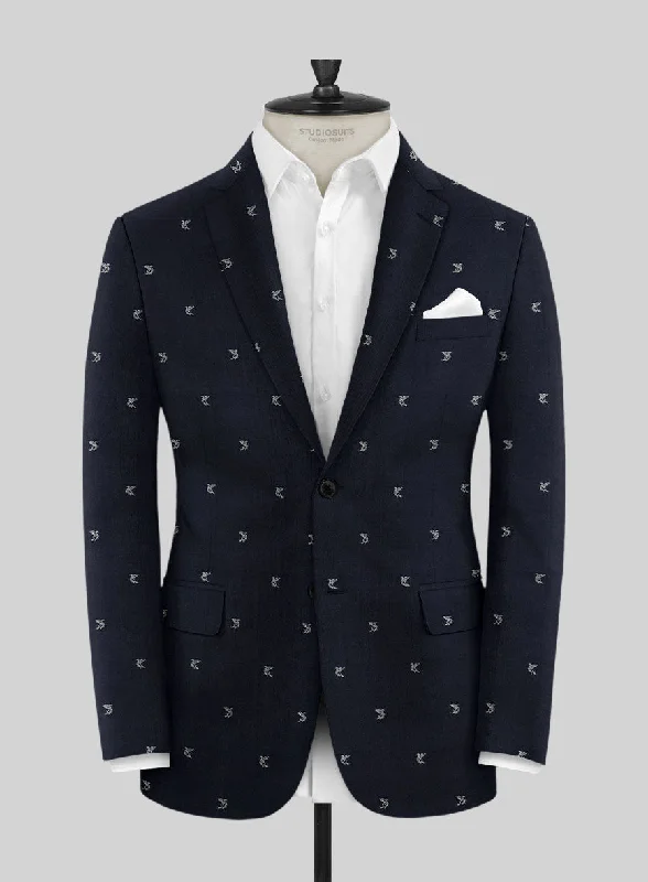 Italian Blue Fish Wool Jacket Zip Front Button Front Snap Front