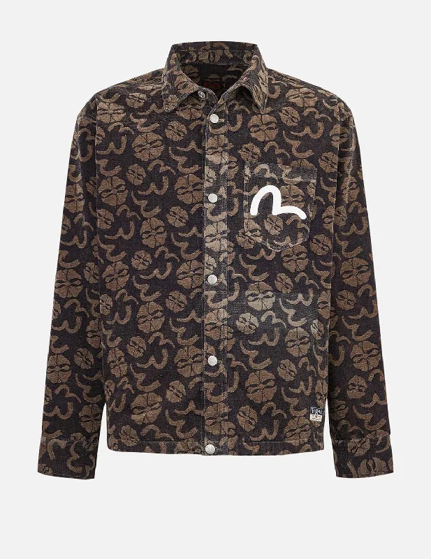 Allover Seagull and Kamon Jacquard Loose Fit Shirt Jacket Bomber Jacket Anorak Windbreaker
