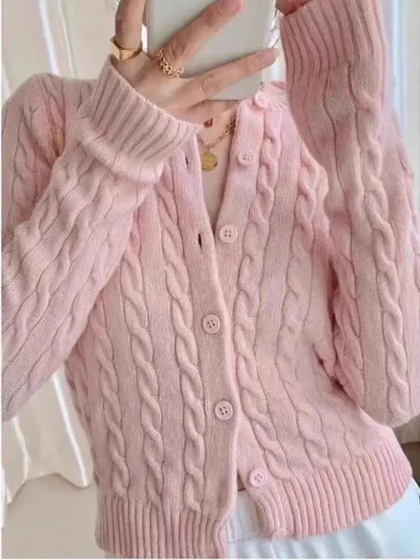 Retro Twist Women Cardigan Sweater Notch Collar Peter Pan Collar Cowl Neck