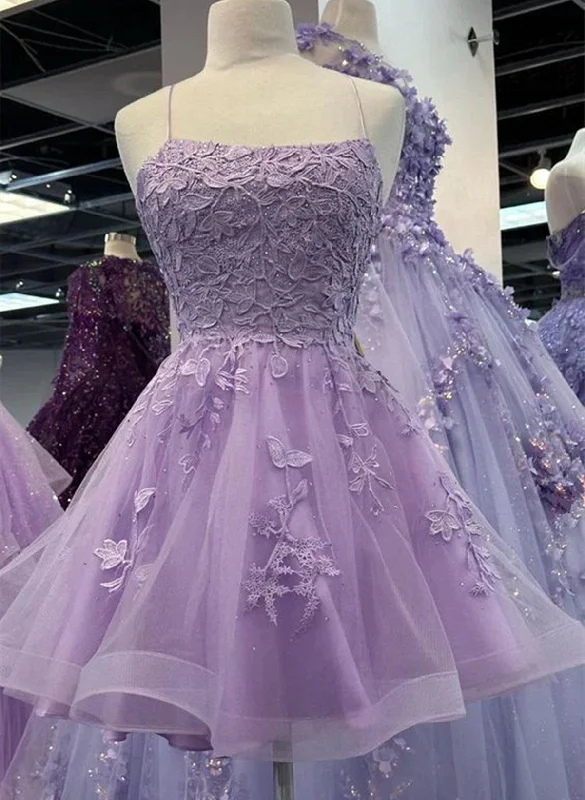 Light Purple Knee Length Party Dress, Light Purple Homecoming Dress with Lace Tunics Wedding white Light Purple Knee Length Party Dress, Light Purple Homecoming Dress with Lace Tunics Wedding white