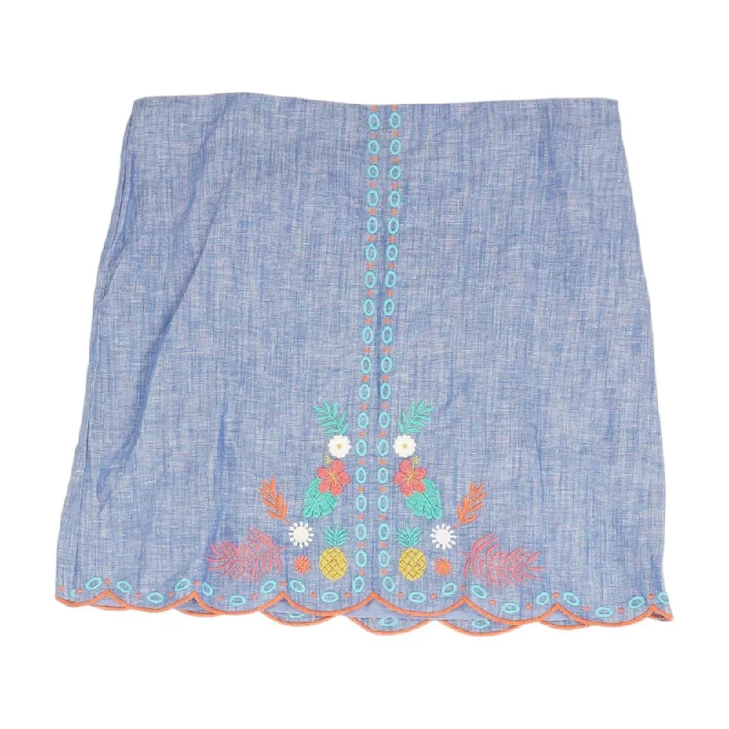 Blue Embroidery Detail Midi Skirt pleated skirt texture