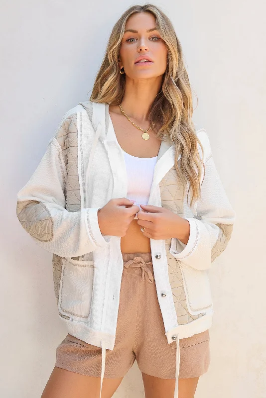 Quilted Textured Patchwork Loose Fit Hooded Jacket Tiered Jacket Buttoned Jacket Zippered Jacket