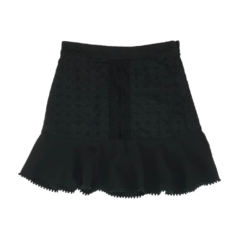 Black Misc Midi Skirt elastic waist skirt