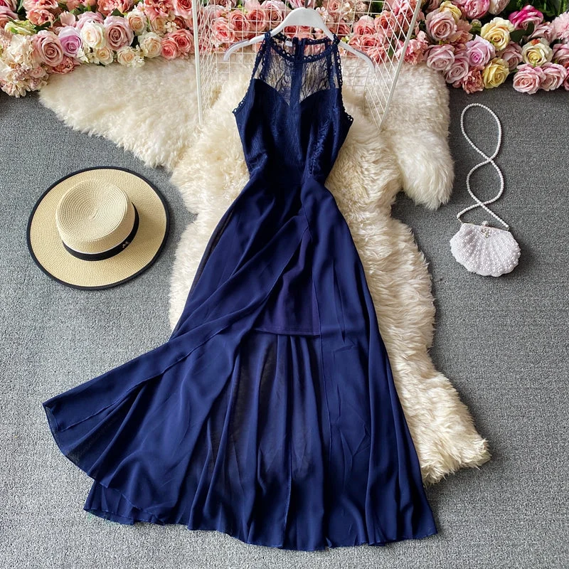 Sexy round neck hanging neck off shoulder slim Chiffon split skirt  3147 seamless skirt comfort