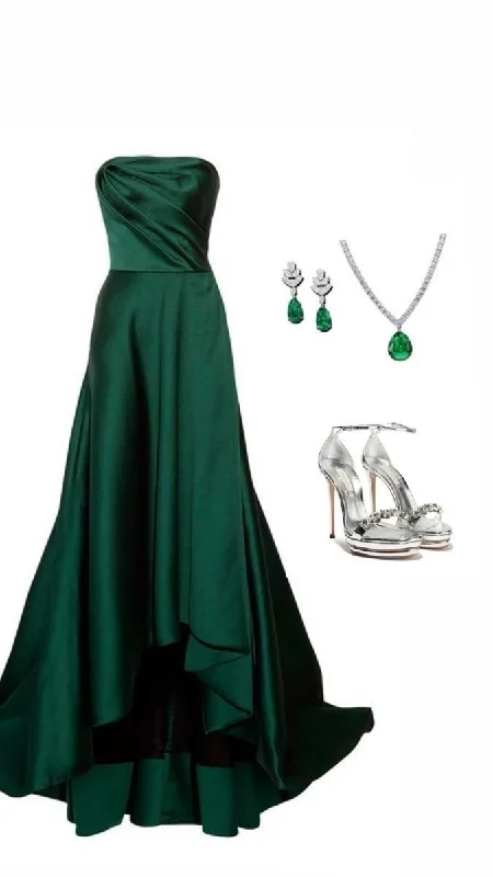 Green Strapless A-Line Satin Long Formal Party Dress, DP4316 Tunics Sophisticated sleek