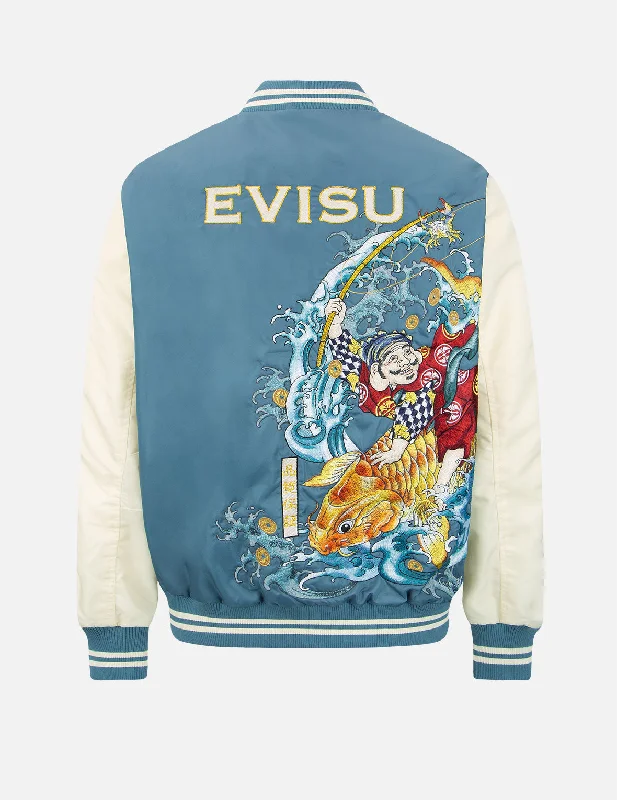 “The God of Fortune Riding Waves”Embroidery Souvenir Jacket Knit Fabric Woven Fabric Fleece Fabric
