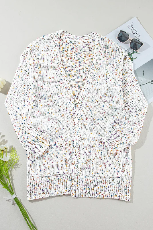 Confetti Rib Knit Long Sleeve Cardigan Print Jacquard Patchwork