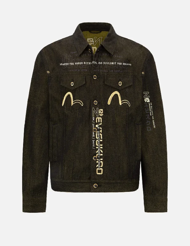 Multi-Language Logo Embroidery Denim Jacket Nylon Fabric Polyester Fabric Spandex Fabric