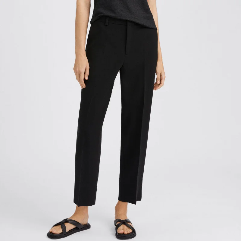 Luxury Solid Color Mid Waist Ankle Length Tailored Pants - Black Classic Cropped Pants