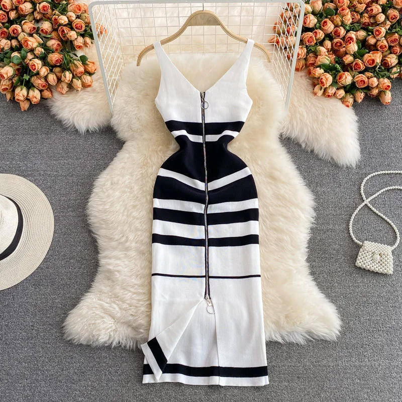 Sleeveless zipper V-neck contrast medium length knitted vest skirt  2992 cashmere skirt fine