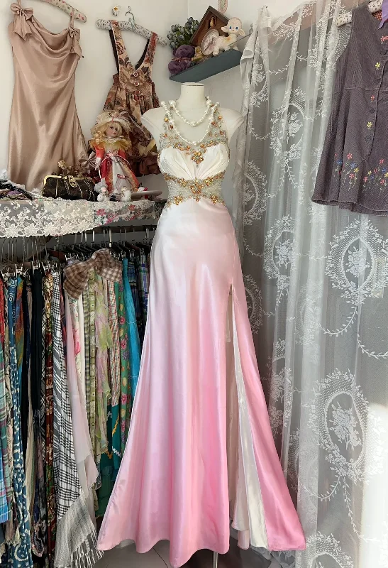 Ombre Pink Halter Beading A-Line Satin Vintage Long Party Dress, DP4461 Tunics Hiking breathable Ombre Pink Halter Beading A-Line Satin Vintage Long Party Dress, DP4461 Tunics Hiking breathable