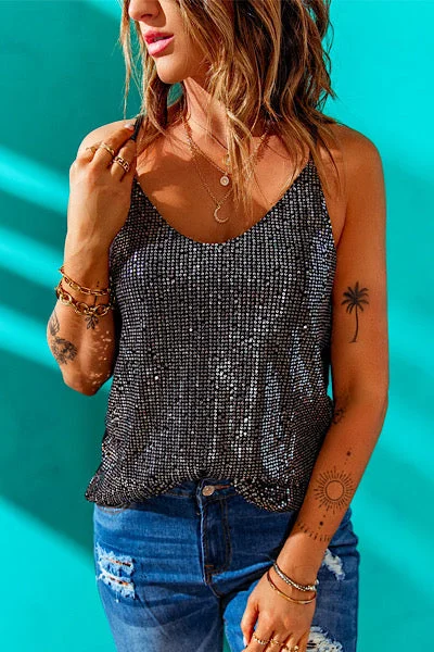 Silver Sequined Tank Top scoop neck tank