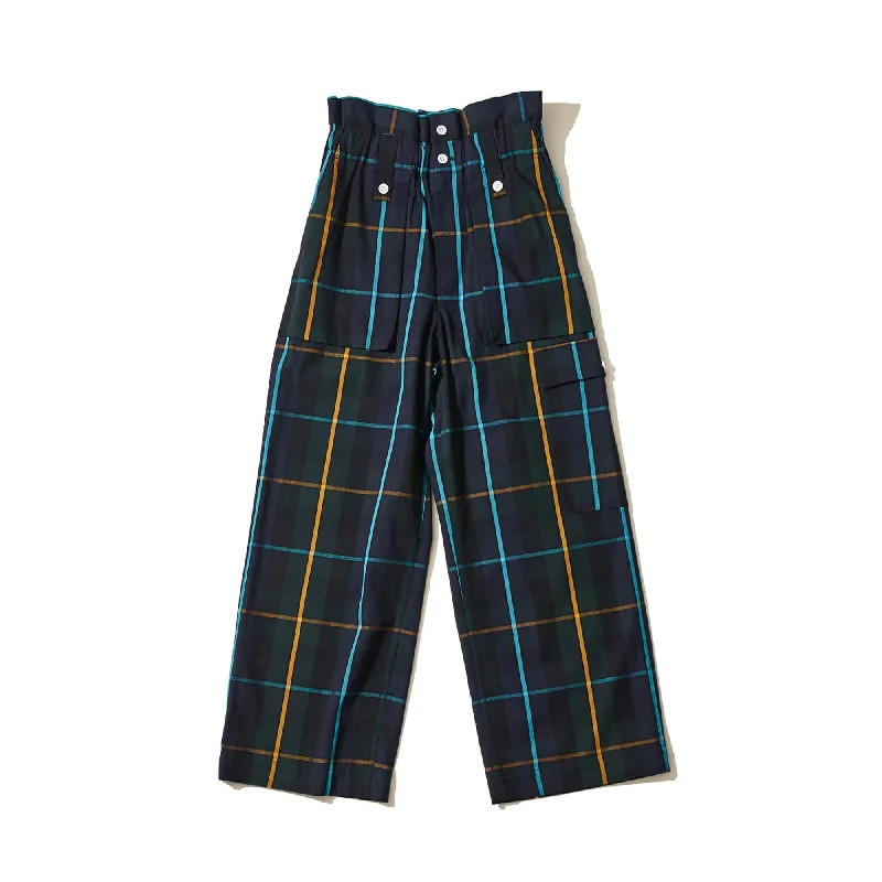 PLAID EASY FATIGUE PANTS - NAVY Soft Stretch Leggings