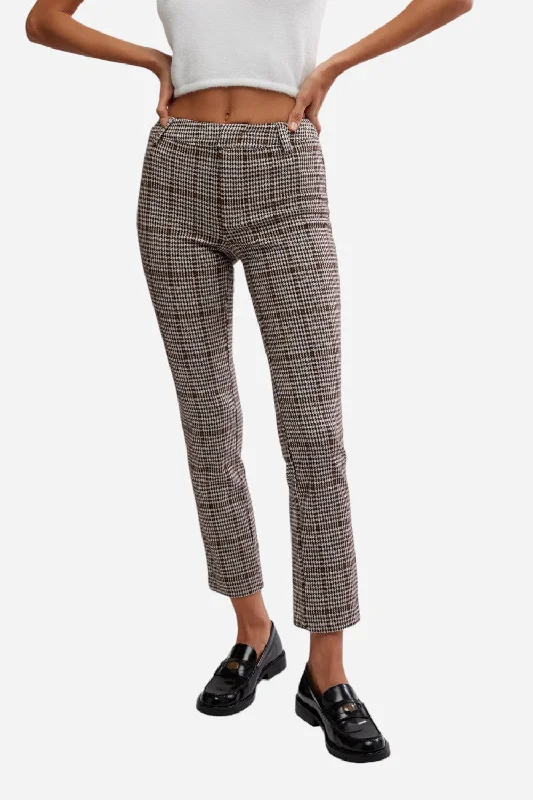 Free People Molly Plaid Slim Pant in Neutral Combo Warm Wool Trousers